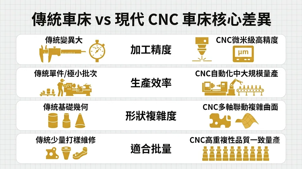 傳統車床加工與現代 CNC 車床加工核心差異
