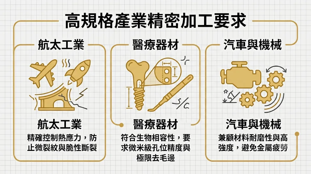 航太、醫療與汽車工業對精密 CNC 金屬零件的加工標準